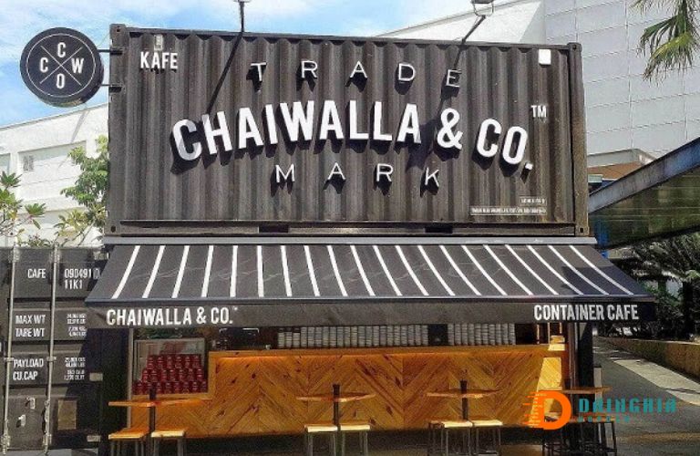 Bảng hiệu mặt dựng Alu chữ nổi của tiệm cafe Chaiwalla & Co